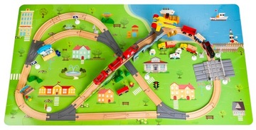 OGROMNA Drewniana Kolejka XXL PUZZLE mata Pociąg