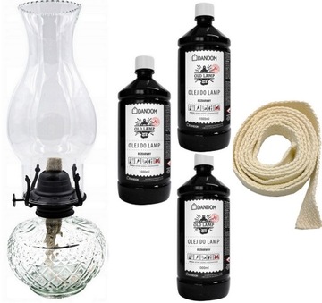 PIĘKNA LAMPA NAFTOWA 550ml/34cm +OLEJ 3L+KNOT 50cm