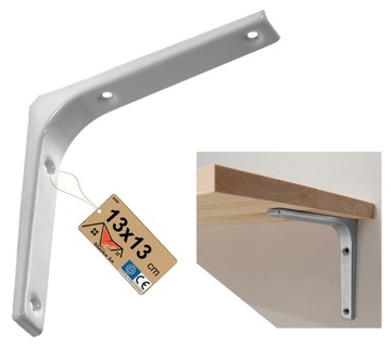 Wspornik stalowy kątownik meblowy półkę do półek wzmocniony biały 13x13 cm