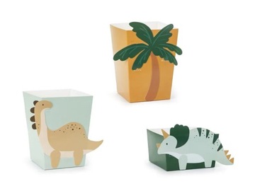 Pudełka na przekąski popcorn Dinozaury mix 6 szt. Party Deco