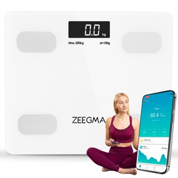 Электронные аналитические весы для ванной комнаты, БЕЛЫЕ 200 кг SMART 17в1 ZEEGMA