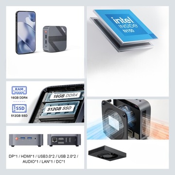 Ninkear Mini PC komputer Window 11 13th Intel Twin Lake N150 16GB+512GB