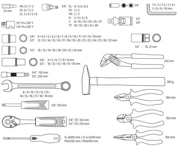НАБОР ИНСТРУМЕНТОВ Neo КЛЮЧИ ОТКРЫТЫЕ КЛЮЧИ МОЛОТОК КОРОБКА ДЛЯ ИНСТРУМЕНТОВ NEO