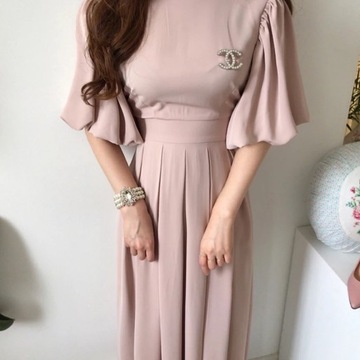 Korean Solid Casual Chic Elegant Dress for Women H