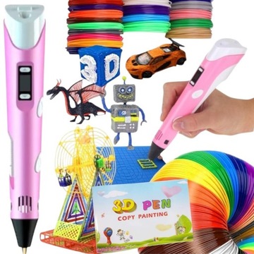 DŁUGOPIS 3D DRUKARKA 3D PEN RÓŻOWY+ WKŁADY 210M+ MATA + SZABLONY ZESTAW XL