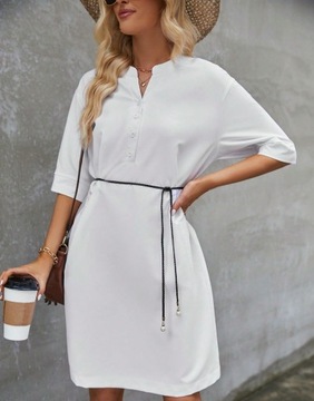 Emery Rose BIAŁA MINI SUKIENKA GUZIKI V NECK KRÓTKI RĘKAW XXJ iiv S