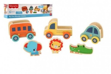 Fisher Price Drewniane Samochodziki i Zwierzątka