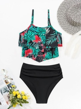 КУПАЛЬНИК ИЗ ДВУХ ЧАСТЕЙ БОХО С ЛИСТЬЯМИ БИКИНИ С ВЫСОКОЙ ТАЛИЕЙ XL 40