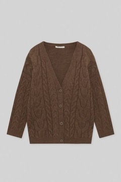 Pull and Bear brązowy kardigan oversize splot- M/L