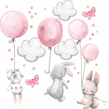 KRÓLICZKI BALONY NAKLEJKI NA ŚCIANĘ 75x150cm
