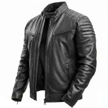 Мужская мотоциклетная кожаная куртка черная Cafe Racer Chopper - M