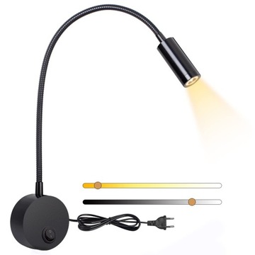 Светодиодный настенный светильник для чтения, черный прикроватный светильник с сенсорным управлением