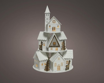 Светодиодная рождественская деревня с белыми деревянными домиками