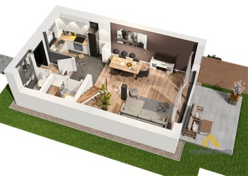 Визуализация интерьера, 3D вид сверху - площадь от 80м² до 100м²