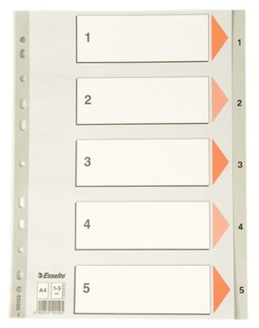 przekładki plastikowe ESSELTE A4+ 1-5 szare 100103