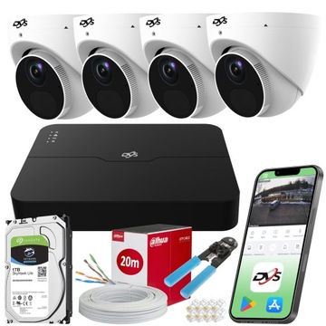 ZESTAW KAMER DO MONITORINGU 4 ZEWNĘTRZNE KAMERY IP POE KOPUŁKOWE 5Mpx 1TB