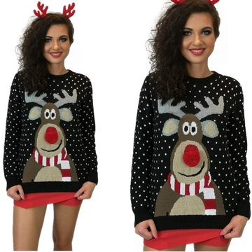 ŚWIĄTECZNE SWETRY Z RENIFEREM NOS 3D CZARNY R S/M