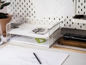 ЛОТОК ДЛЯ ДОКУМЕНТОВ, БЕЛЫЙ МЕТАЛЛИЧЕСКИЙ НАСТОЛЬНЫЙ ОРГАНАЙЗЕР IKEA DRONJONS