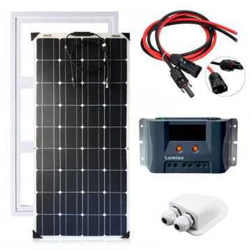 ZESTAW KOMPLET SOLARNY FOTOWOLTAICZNY NA KAMPERA PRZYCZEPE ŁÓDŹ JACHT 100W