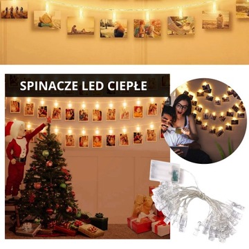 SPINACZE KLIPSY KLAMRY NA ZDJECIA LAMPKI LED 20 SPINACZY DEKORACJA GIRLANDA