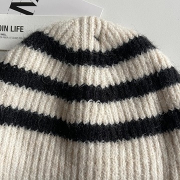 ZARA Czapka Beanie Wełna Paski