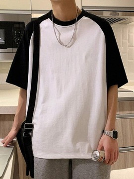 Shein Manfinity Męska koszulka z kontrastowym rękawem w luźnym stylu XL