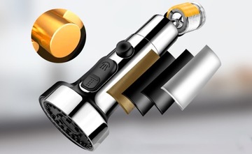 Смеситель для кухни, наконечник, поворот на 360°, 3 режима