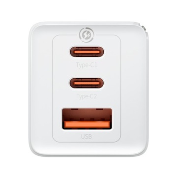 БЫСТРОЕ СЕТЕВОЕ ЗАРЯДНОЕ УСТРОЙСТВО BASEUS, 3 порта USB USB-C, 65 Вт, PD QC 4.0 + КАБЕЛЬ