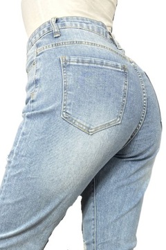 DAMSKIE SPODNIE JEANSY MODELUJĄCE Z DZIURAMI VINTAGE JASNE 36