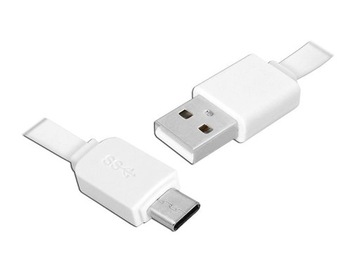 Kabel USB A-wtyk USB typ C 1m płaski biały
