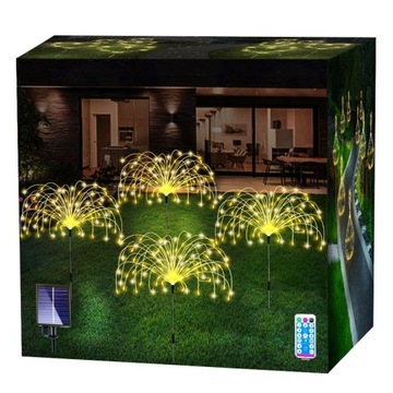 4x Lampa Solarna Zewnętrzna Ogrodowa Dmuchawiec Fajerwerki 120 LED zestaw
