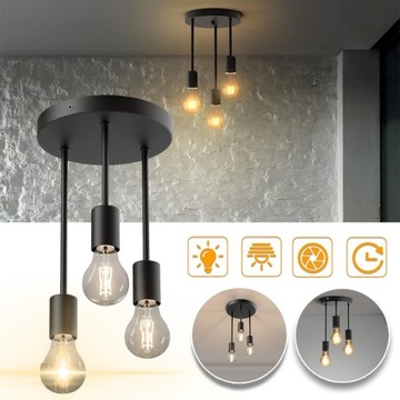 LAMPA SUFITOWA WISZĄCA LAMPA SUFITOWA E27 3-PUNKTOWY ŻYRANDOL W STYLU RETRO