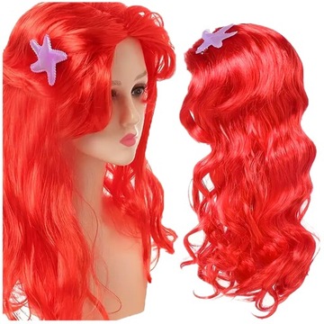 PERUKA ARIELKA MAŁA SYRENKA DŁUGIE CZERWONE WŁOSY Z GWIAZDKĄ DLA DZIECKA