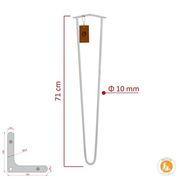 MORIA DESIGN Metalowe nogi meblowe do stołu Hairpin legs 71 cm fi 10 biały