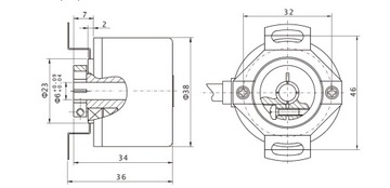 Enkoder inkrementalny obrotowy PKB3806-100-G5-30T, 100 imp/obr, 5-30VDC, fi