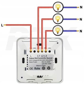 3-х контурный выключатель света ZigBee TUYA #Работает без N!