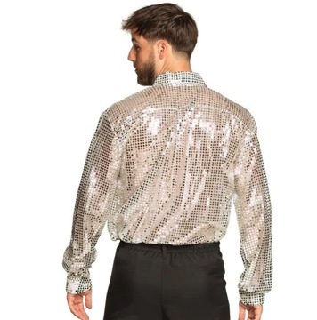 МУЖСКАЯ СЕРЕБРЯНАЯ РУБАШКА DISCO, 70-80-е, РАЗМЕР XL