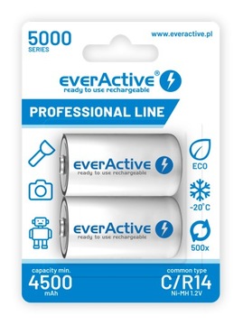 2x R14/C everActive 5000mAh Ni-MH ready to use MOCNE I WYDAJNE AKUMULATORKI
