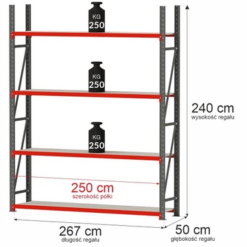 Regał METALOWY magazynowy warsztatowy 4 PÓŁKI 240x50 wciskany 1000KG Mega-M