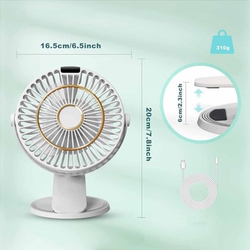 Вентилятор с зажимом Мини-вентилятор охлаждения USB-вентилятор 5 скоростей Ультра тихий 2400 мАч Премиум