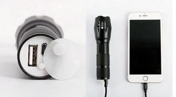 СВЕТОДИОДНЫЙ ТАКТИЧЕСКИЙ ФОНАРЬ С АЛЮМИНИЕВЫМ ЗУМОМ USB Powerbank + КАБЕЛЬ MICRO-USB