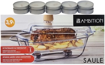 AMBITION NACZYNIE ŻAROODPORNE Z PODGRZEWACZAMI SAULE 3,9 L CHROM +TEALIGHTS