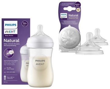 AVENT ZESTAW: BUTELKA ANTYKOLKOWA NATURAL 3 RESPONSE 260ML + 2x SMOCZEK 3M+