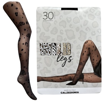 CALZEDONIA Czarne Rajstopy Panterka Leopard Tg 3/4 M/L