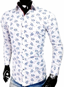 Koszula męska biała we wzory slim fit EN572 dodatek elastanu r. 3XL
