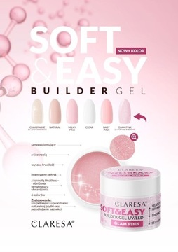 CLARESA Soft&Easy 12g ŻEL BUDUJĄCY DO PAZNOKCI Gold Prosecco