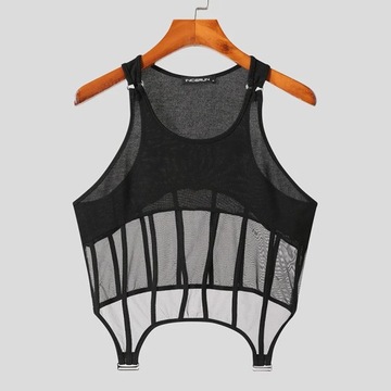 INCERUN 2024 Men Irregular Tank Tops Mesh Patchwor