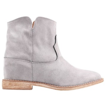 BOTKI DAMSKIE OCIEPLANE NA UKRYTUM KOTURNIE BUTY ZIMOWE ZAMSZOWE SZARE