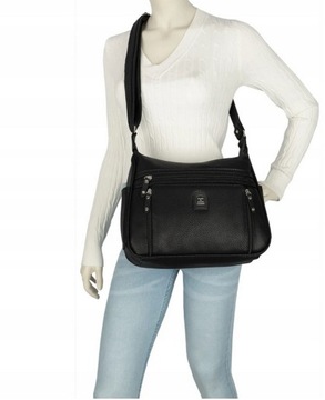 ЖЕНСКАЯ СУМКА ВМЕСТИТЕЛЬНАЯ СУМКА НА ПЛЕЧЕ С КАРМАНАМИ ЧЕРНАЯ КОЖА ВЕЛЛУГГИО