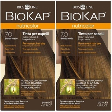 BIOKAP NUTRICOLOR 7.0 Średni Blond 2x140ml